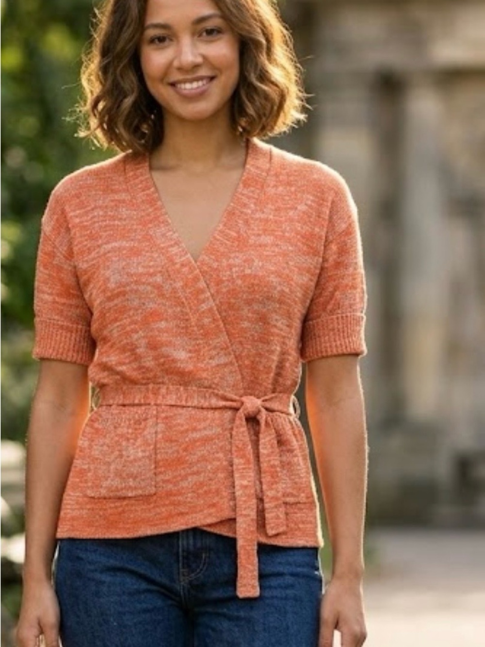 Sheridan Creations Vintage Burnt Orange, Wrap Top Cardigan Sweater Size Large